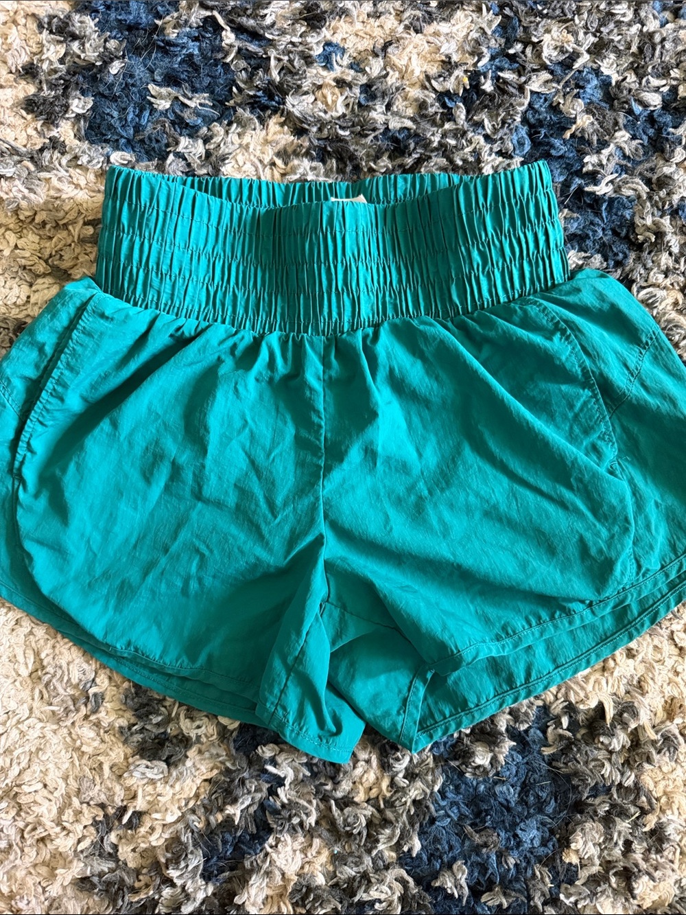 High-Waist Smocked Teal Girl’s Shorts